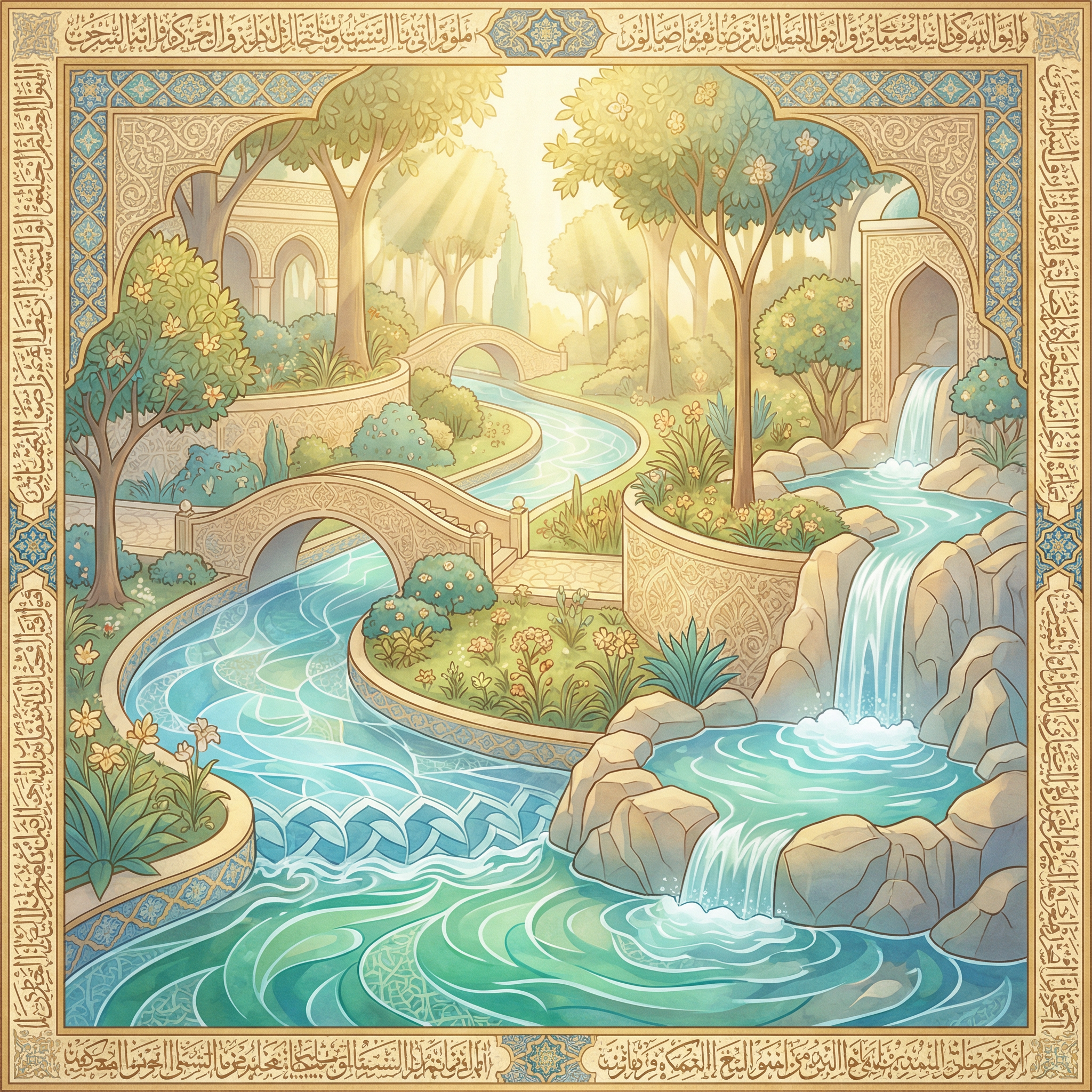 Les rivières du Paradis - Illustration islamique